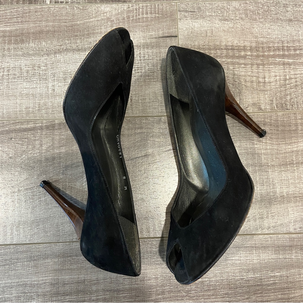 Stuart Weitzman Suede Peep Toe Heel